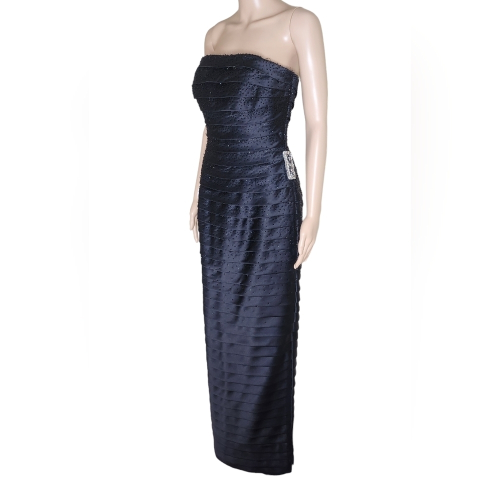 *Vintage Mon Cheri Evenings women's black satin beaded pleated formal dress 10 - Picture 3 of 8